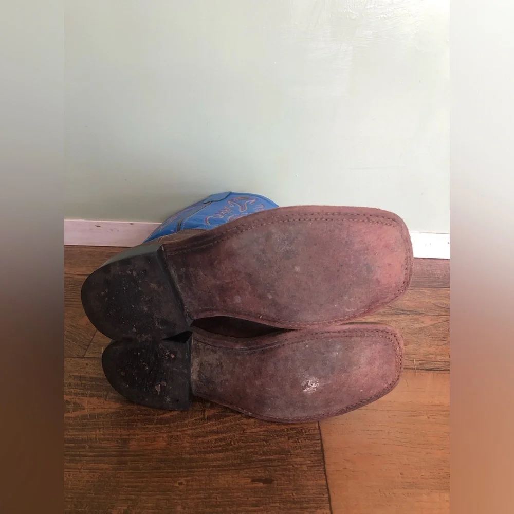 Old West Cowboy Boots Boys Square Toe 5 Youth Blue Thunder Oil BSY1840